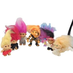 Vintage Troll Dolls Lot Russ Mixed 90s Bride Cowboy Warrior Color Hair